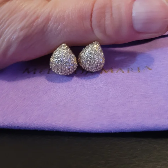 Pave Earrings in Gold and White - Picture 3 of 11